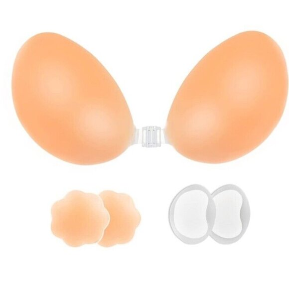Adhesive Size B Bra Sticky Silicone Adhesive Strapless Backless w Nipple Covers - Picture 1 of 6